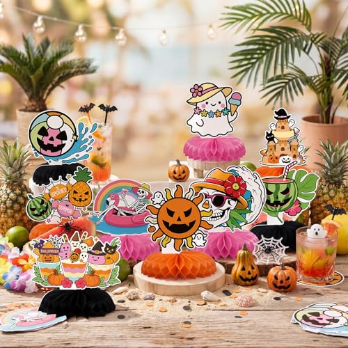 Summer Halloween Honeycomb Centerpieces Set - 9 Festive Table Decorations