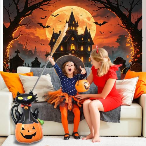 Orange Full Moon Halloween Backdrop 8x6ft for Party Decorations