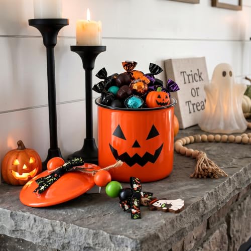 Orange Halloween Ceramic Pumpkin Candy Jar - Mini Cookie & Treat Canister