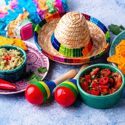 Mini Mexican Straw Sombrero Party Hats - Set of 12 for Cinco de Mayo and Events