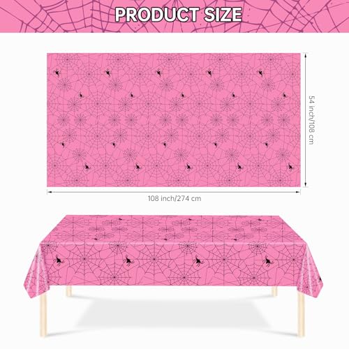 Pink Halloween Spider Web Tablecloths - 2 Pack, 108x54 Inch Disposable Plastic Decor
