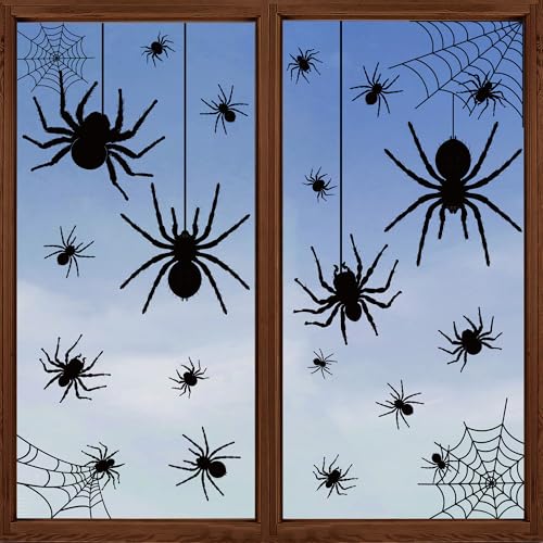 Halloween Window Clings Set - 9 Large Black Spider Web Silhouette Decals