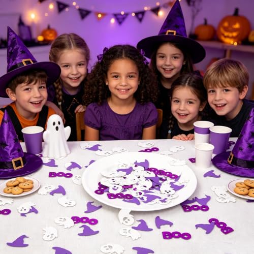 Purple Halloween Confetti 200pcs Witch Hat Boo Ghost Party Decorations