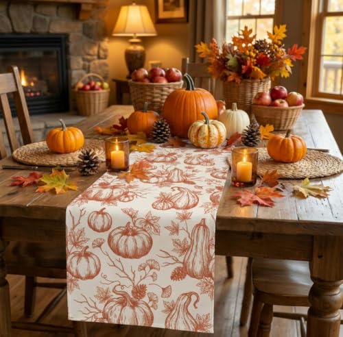 Fall Table Runner Burnt Orange 13x36 Inch Thanksgiving Halloween Autumn Decor