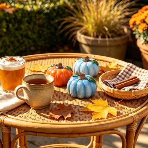 Fall Pumpkin Decorations Set of 3 - Resin Pumpkins with Vines & Leaves