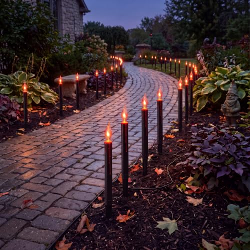 C18 Black Candle Lights - 19.5Ft Halloween Pathway String Lights with Flickering Flame