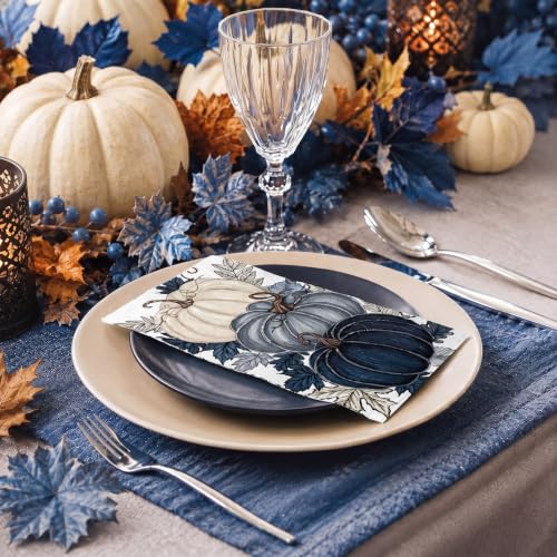 Blue Fall Pumpkin Guest Disposable Napkins - 200 Pcs, Autumn Table Decor