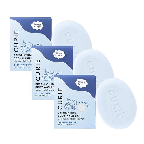 Curie Coconut Nectar Exfoliating Body Wash Bar – Natural, Vegan, Sulfate-Free Formula for Gentle Exfoliation & Soft, Radiant Skin (3PK)