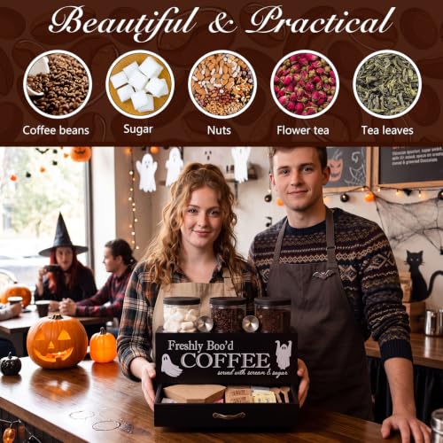 Halloween Coffee Bar Decor Set with Black Storage Box and Jars - Ghost Theme