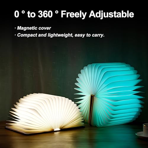 Foldable Book Lamp with 7 Color LED Night Light Leather Cover USB Rechargeable Home Decor Gift