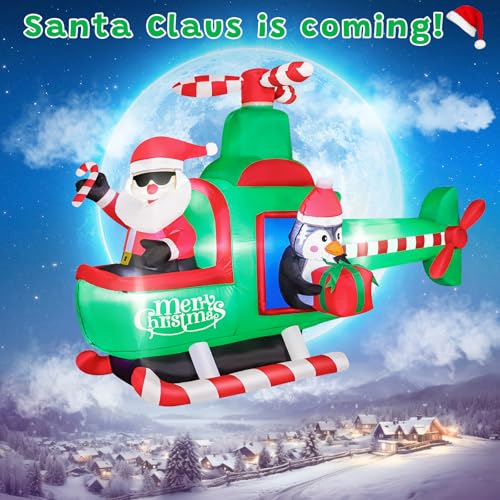 6.5 FT Inflatable Santa Claus on Helicopter Christmas Yard Decor with LED Lights