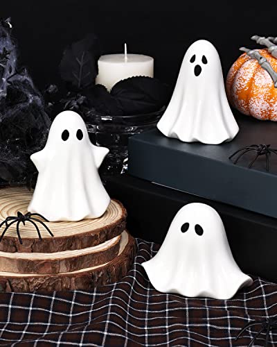 Halloween Ceramic Ghost Figurine Set - Small Spooky Ghost Decorations