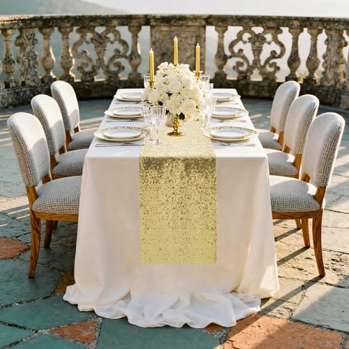 Gold Sequin Table Runners - 10 Pack Sparkly Party Table Decorations
