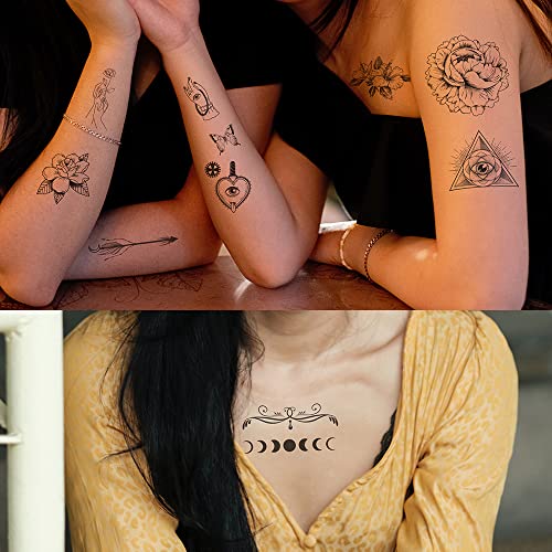 Gothic Black Temporary Tattoos Set - 60 Pcs Vintage Skeleton Snake & Dark Design Stickers