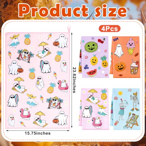 Halloween Skull Kitchen Towels Set - Funny Ghost Hand Towels, 4 Pcs Variation of Skull