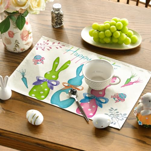 12x18 Inch Bunny Easter Placemats Set of 4 - Spring Table Decor, Rectangular Blue & Pink