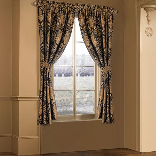 Black Damask Curtain Set - 2 Panels 42x63 Inches with Lining, Elegant Bedroom Drapes - Variation of THIS listing