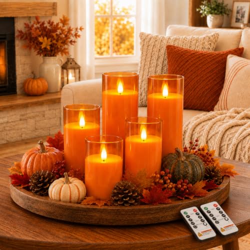 Homemory Halloween Orange Flameless Candles Set of 5 with Remote & Timer