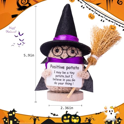 Halloween Emotional Support Cucumber Doll with Witch Hat - Knitted Crochet Toy, Gift for Kids & Adults - A9-Bear Variation