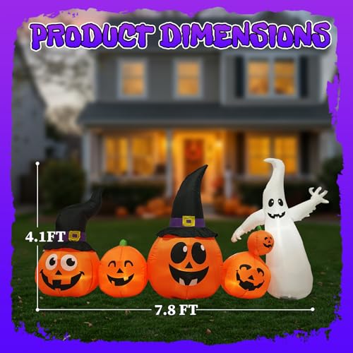 Halloween Inflatable Pumpkin Ghost Yard Decor - 8FT - Trygoal