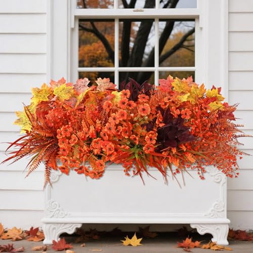 Artificial Fall Flowers Bundle - Fall Orange, UV Resistant Outdoor Decor, 24 Stems