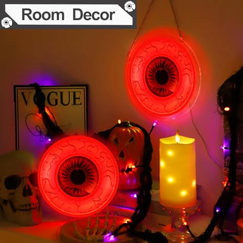 Halloween Window Decorations Indoor LED Lights - Red Eyeball Neon Signs 2 Pack - USB & Battery Powered