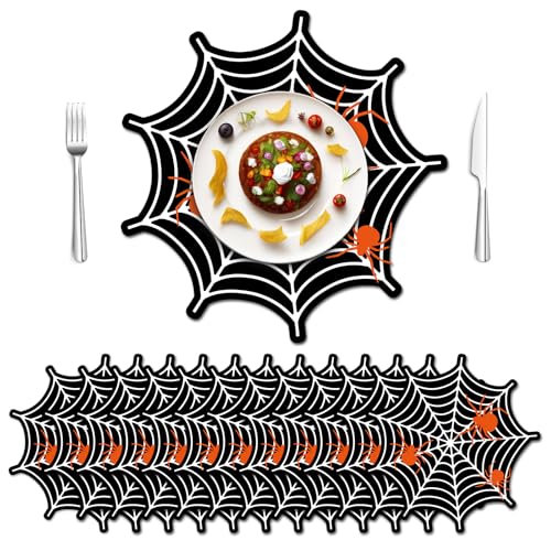 Halloween Spider Web Paper Placemats - Disposable Table Mats for Dining & Parties, 50 Pack, 13.4 Inch