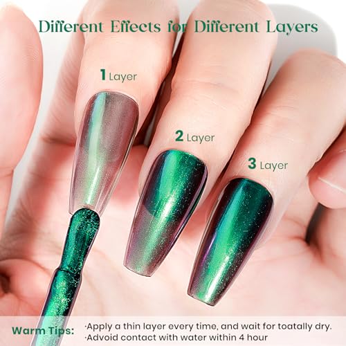 Chameleon Nail Polish - Green Color Shifting Fast Drying 15ml - MIZHSE