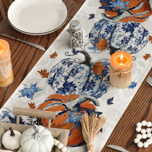 Blue 13x72 Inch Fall Table Runner - Polyester Home Decor for Dining & Parties