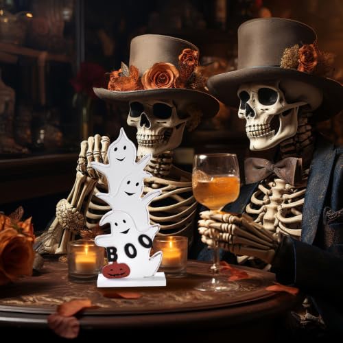 Halloween Ghost Decor BOO Sign Wooden Tabletop Decoration - White