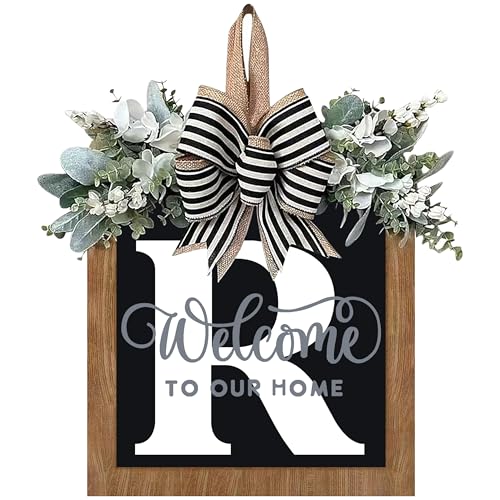 All Year Round Front Door Wreath with Last Name Sign - Farmhouse Porch Decor - Variation R