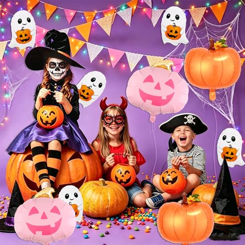 Halloween Ghosts and Pumpkin Foil Balloon Set - Reusable Party Decorations