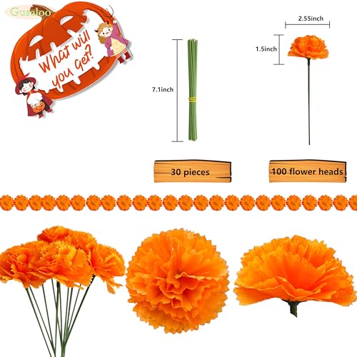 Orange Faux Marigold Flower Heads - 6cm, 100pcs for DIY Decorations
