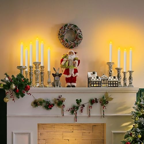 9Pcs Rechargeable Flameless Taper Candles with Remote & Timer - White LED Flickering Candle Sticks for Home Wedding Halloween Christmas Decor