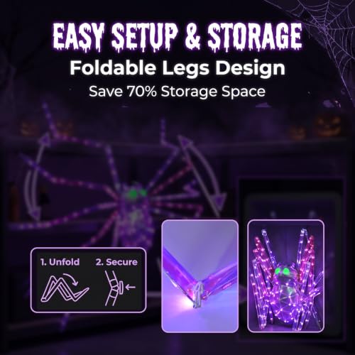 7FT Outdoor Halloween Spider Decor with 170 Lights - Giant Lighted Yard Prop