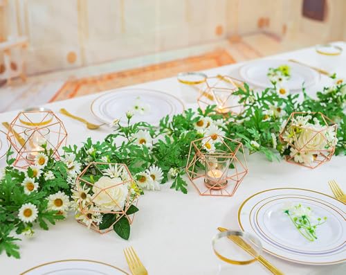 Gold Geometric Tealight Candle Holders Set - 6 Pieces Wedding Centerpieces