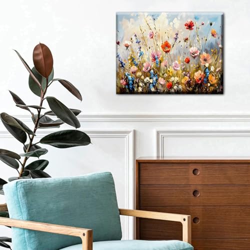 Wildflower Framed Wall Art - 12x16 Inches Botanical Floral Canvas with Frame - Variation of THIS listing