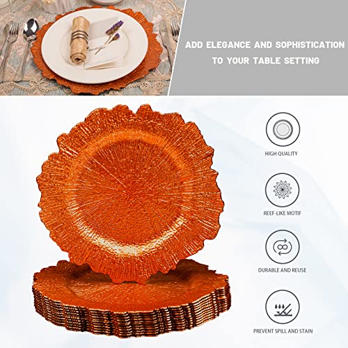 Orange Reef Charger Plates Set of 12 - Round Plastic Tableware for Events