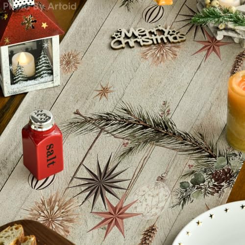 Artoid Mode Holly Pine Cone Xmas Table Runner 13x90 Inch - Wood Variation