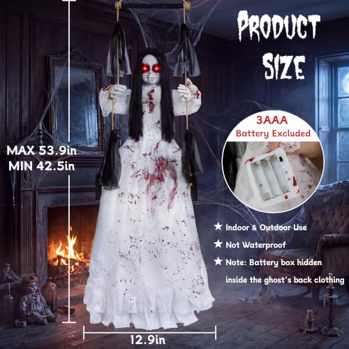 Girl 4.5 FT Hanging Halloween Swinging Ghost Prop with Sound & Lights