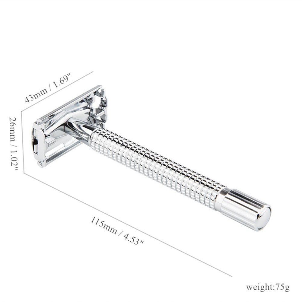 WEISHI Chrome Long Handle Butterfly Open Double Edge Safety Razor Kit - 1 Razor, 1 Stand & 10pcs Blades