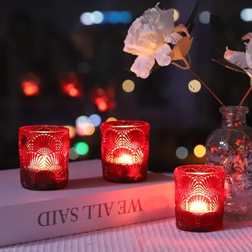 Red Votive Candle Holders Set of 24 Boho Style Christmas Decorations