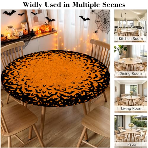 Halloween Bat Fitted Tablecloth 44 Inch Round Waterproof & Stain-Resistant Halloween Decor