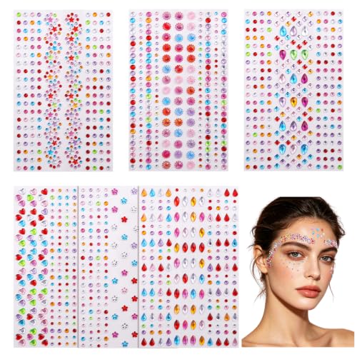 Multicolor Rainbow Face Gems Set - Self-Adhesive Eye & Body Rhinestones for Creative Makeup