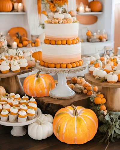 Round 12-Inch Large Artificial Pumpkin Fall Decor Foam Pumpkin
