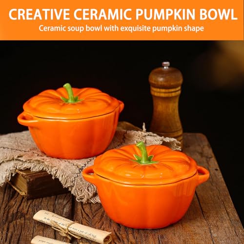 Ceramic Pumpkin Bowl with Lid - Orange, 1.26lb Halloween Decoration & Soup Bowl
