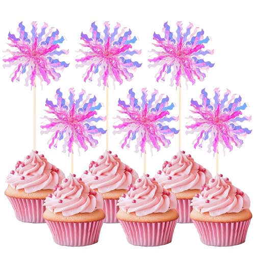 Foil Firework Cupcake Toppers - Design 21, 40 Pack Birthday Party Decorations