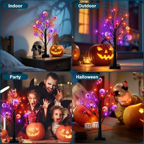 2FT Halloween Lighted Tree Set - Indoor Spooky Decor with 48 LEDs & Timer