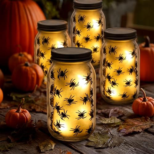 Halloween Spider Table Light - Battery Operated Glass Decor Lamp