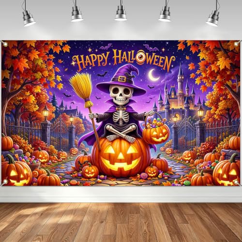 Halloween Banner Witch Theme Purple 70.8x43.3 Inches - Horror Party Decor